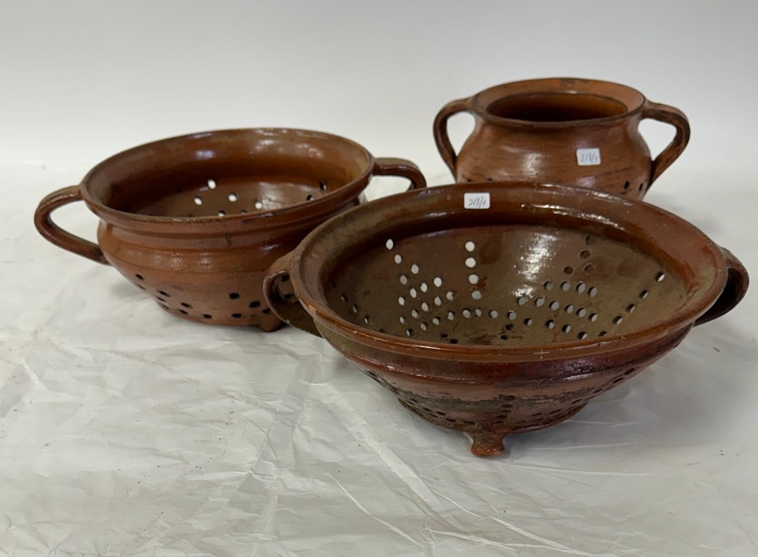 Three(3) Redware Pottery Colanders (1 of 3)