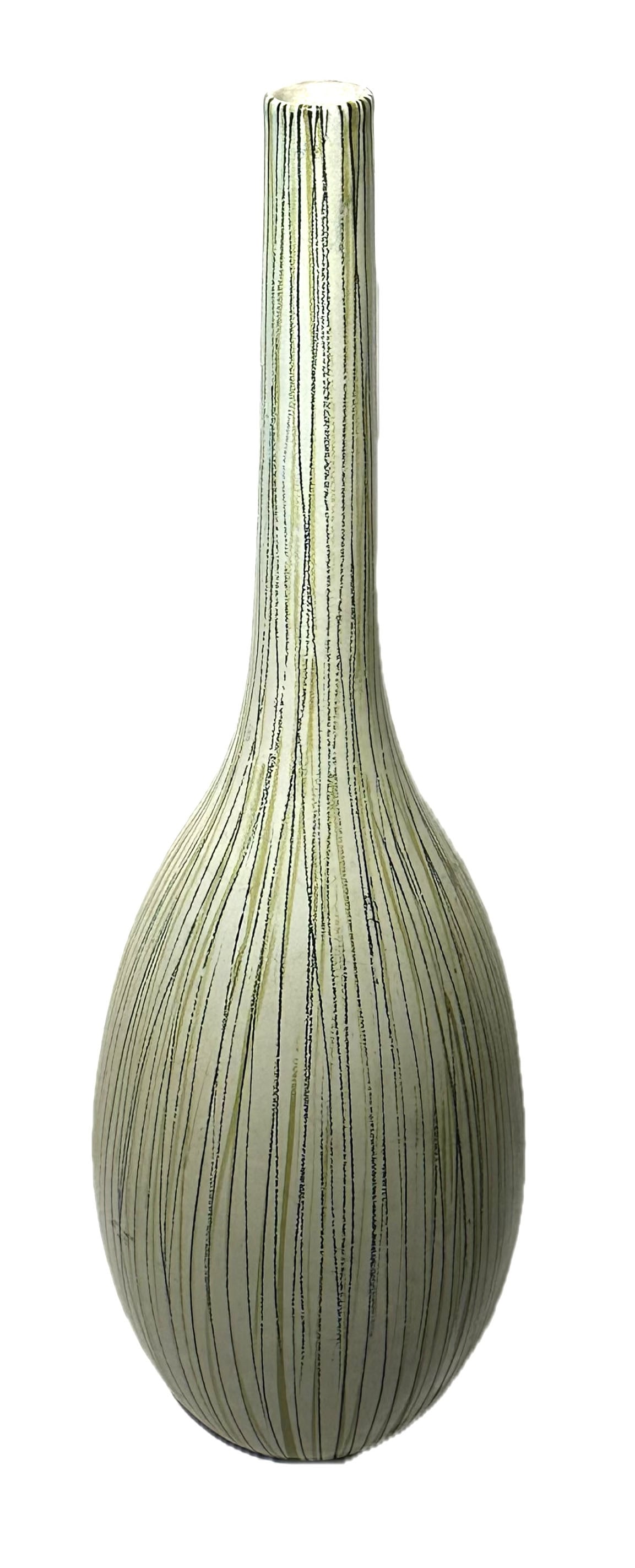 Rare Aldo Londi Bitossi Italian Pottery Vase: Aldo Londi Bitossi(20thC. Italian) glazed pottery vase. Linea Series for Raymor. Signed at underside. Original Raymor paper label; 18in.H. x 5.5in.W.
