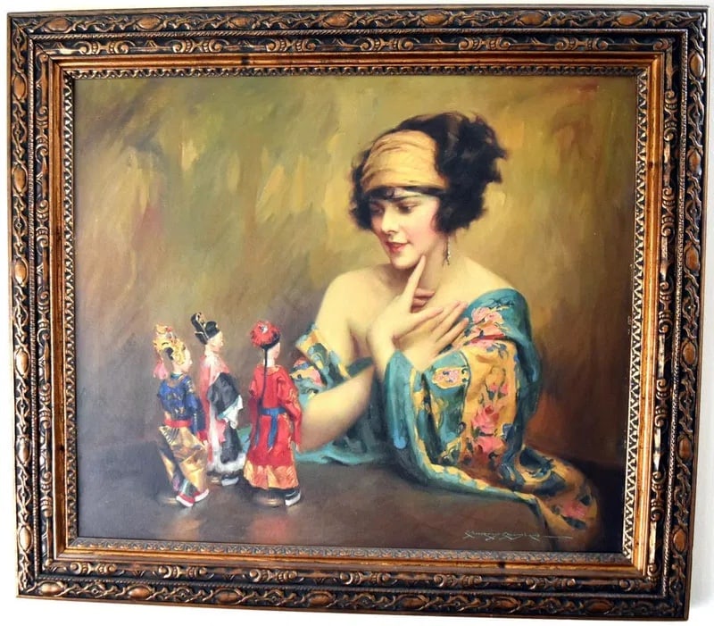 Charles B. Chambers; American Oil The Japanese Dolls Signed (1 of 7)