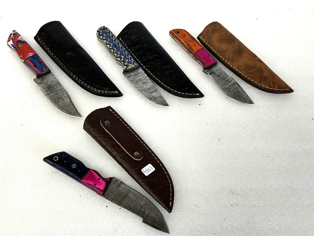 Damascus Steel Knives in Sheaths (4) (1 of 1)