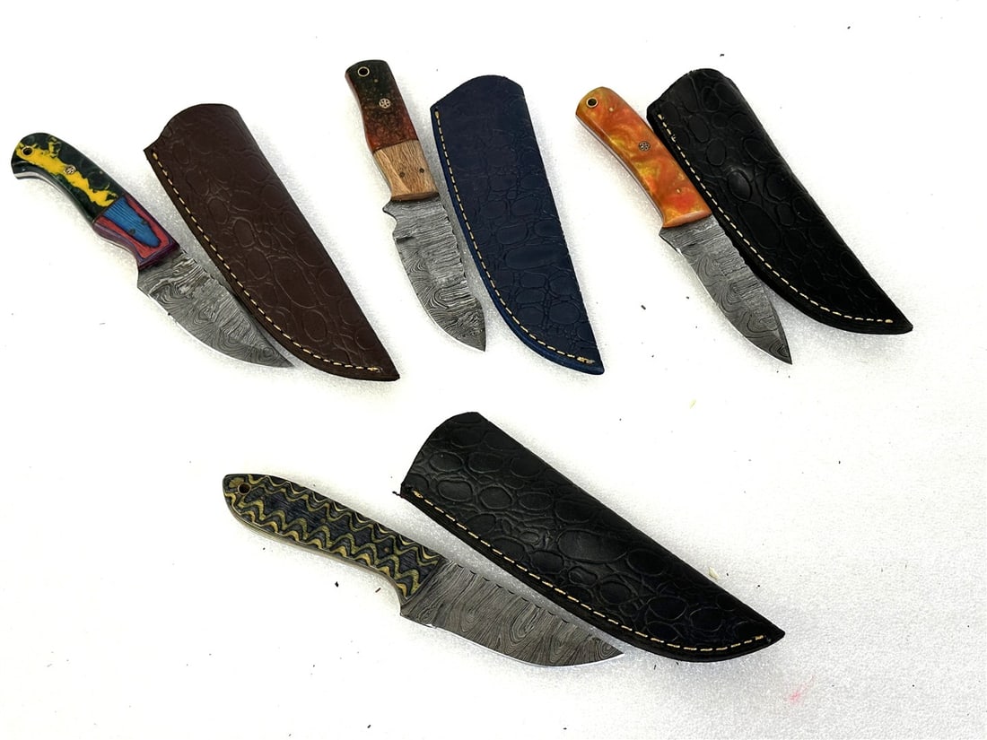 Damascus Steel Knives in Sheaths (4) (1 of 1)