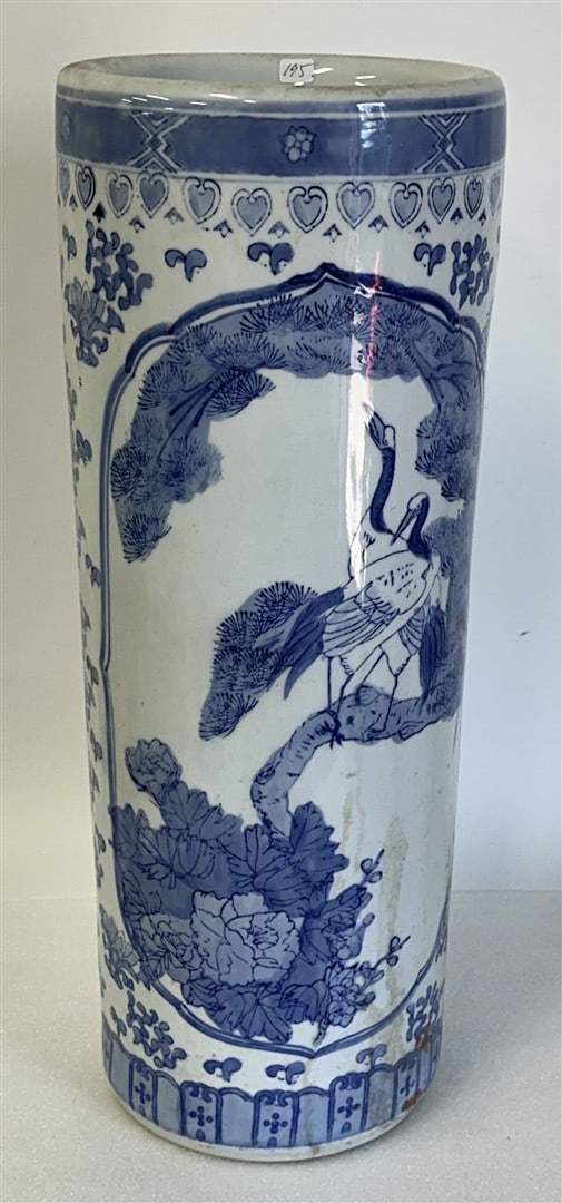 Chinese Blue & White Umbrella Stand: 23 1/2" x 9"D