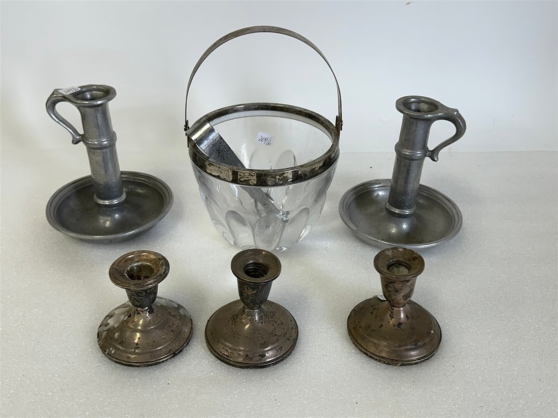 Italian Crystal Ice Bucket , sterling candlesticks etc. (6) (1 of 4)