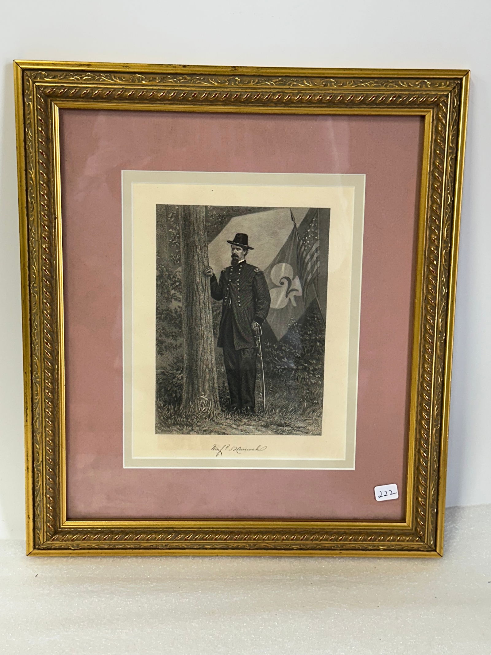 Engraving Winfield S. Hancock: Gallery matted and fancy gilt frame. U. S Army Officer and candidate for President in 1880'15 1/2"H x 14"W