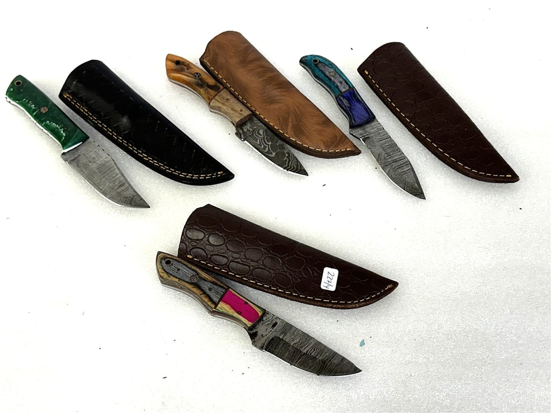 Damascus Steel Knives in Sheaths (4) (1 of 1)