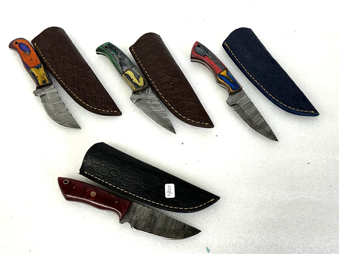 Damascus Steel Knives in Sheaths (4) (1 of 1)