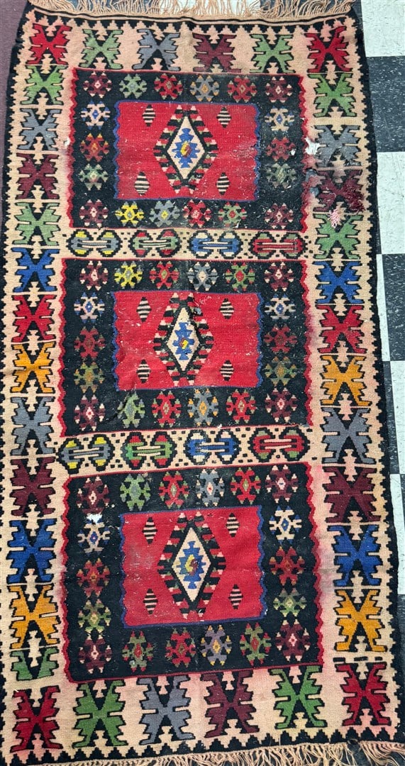 Hand Woven Kilim Carpet: 41" x 80 As pictured