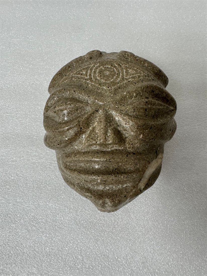 Taino Stone Maskette: Carribean Islands 1000-1500 B.C. 7"L by 5.75"W.