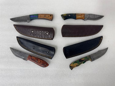 Damascus Steel Knives in Sheaths (4)
