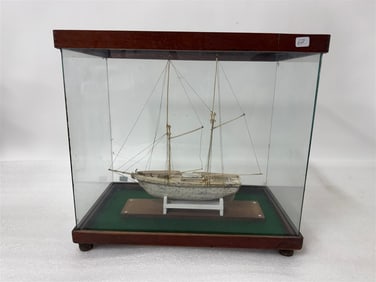 Vintage Sale Boat in Glass Case