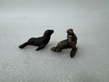 19th C. Bronze Seal Figure & a 2nd 1 1/4"H x 2 1/4"W