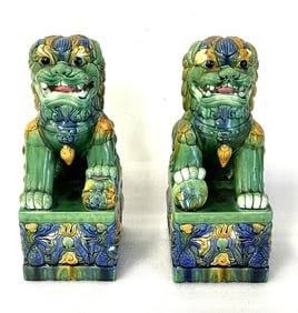 Pr. of Fine 20thC. Chinese Export Sancai Glazed Foo Dogs