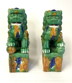 Pr. of Fine 20thC. Chinese Export Sancai Glazed Temple Foo Dogs