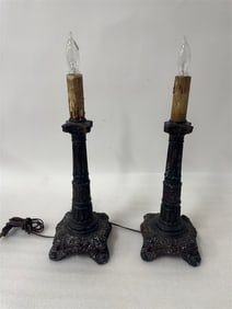Pr. Ornate Cast Metal Lamps