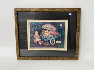 K.Chin. Colored Engraving Flower Cart