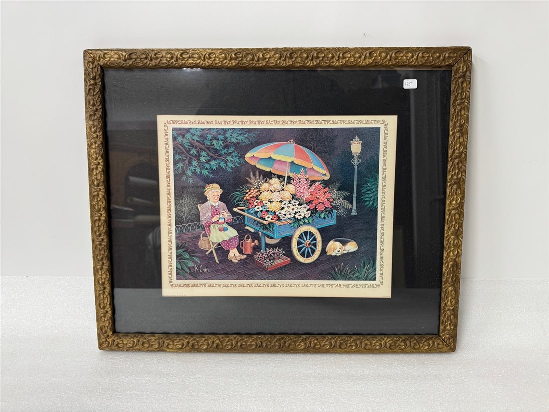 K.Chin. Colored Engraving Flower Cart (1 of 3)