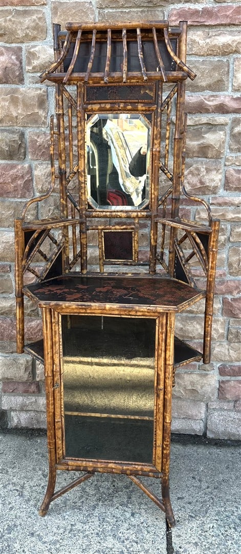 Fine 19thC. Victorian Bamboo Mirrored Cabinet (1 of 8)