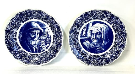 Pair of Early Delft Glazed Pottery Chargers