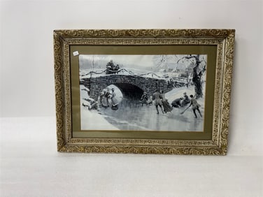 Currier & Ives Stye Print Skating in Central Park