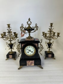 Bronze and Marble Victorian Mantle Set