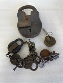 Collector or Dealer's Lot of Antique Locks and Keys