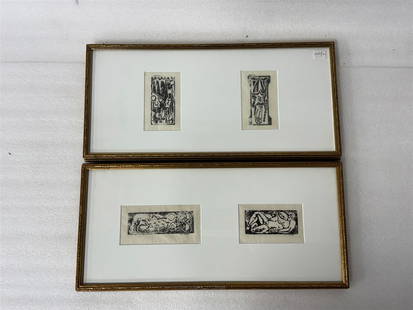 Max Weber Woodblock Prints Signed: Two in each frame. All are signed. Gallery matted and gilt framed. 10" x 20 1/2"