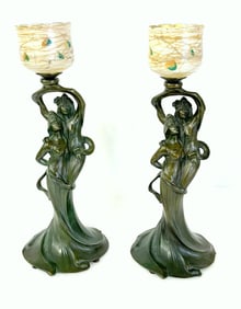 Edward McCartan; Pair of Rare Bronze Figural Candle Lamps