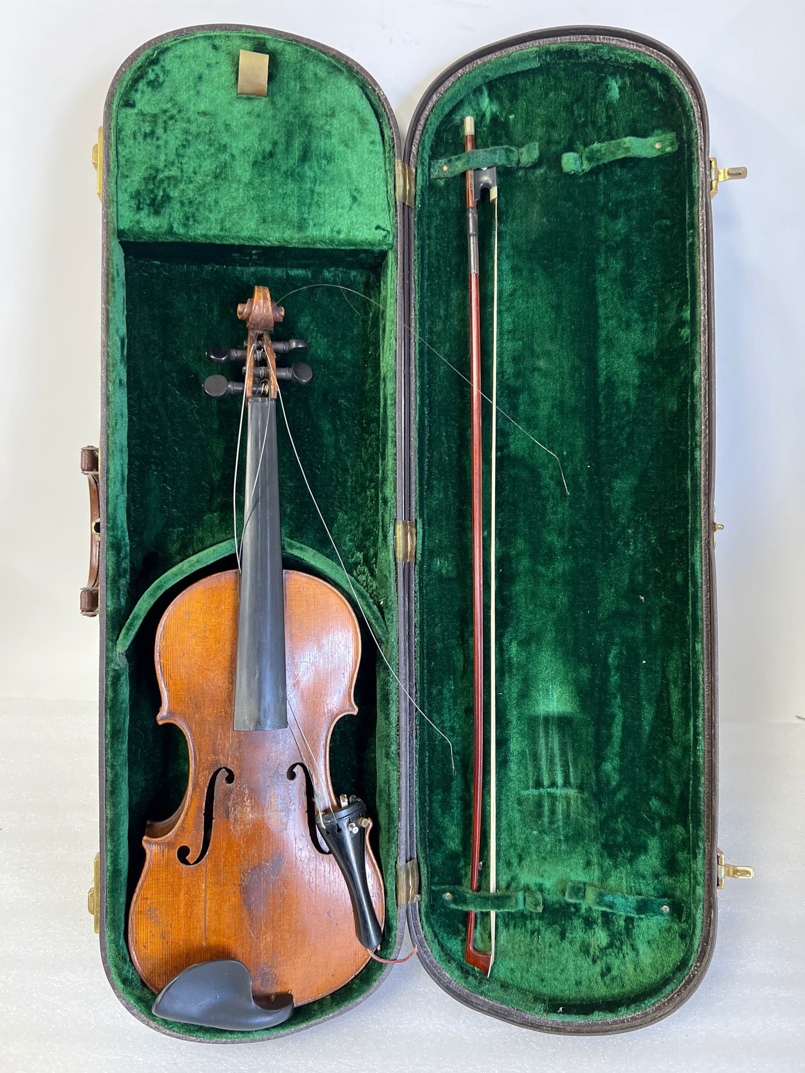 Antique Violin. Perhaps Continental.: Antique Stamped bow. Bow may be rosewood Has accessories inside,