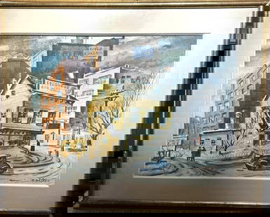 Henry Gasser; Important American Watercolor Signed: Henry Martin Gasser (1909 - 1981) watercolor on paper. "ENGELHORNS BAR & GRILL". Signed lower right and inscribed with title on backing; 19.5in. X 25.5in.(image), 28in. X 35in.(framed)