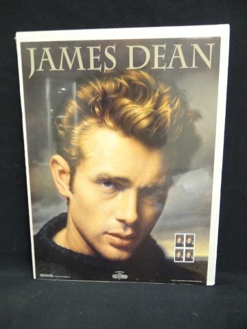 US Postage stamp poster: 1996 USPS James Dean stamp poster. Accompanied by four(4) stamps; 25in. X 19in.