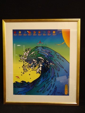 Peter Max print signed: Print, Great Wave. Signed and framed; 28in. X 23.75in.