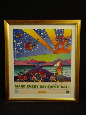Peter Max print signed: Print, Make Every Day Earth Day. 1997. Signed and framed; 27in. X 24in.