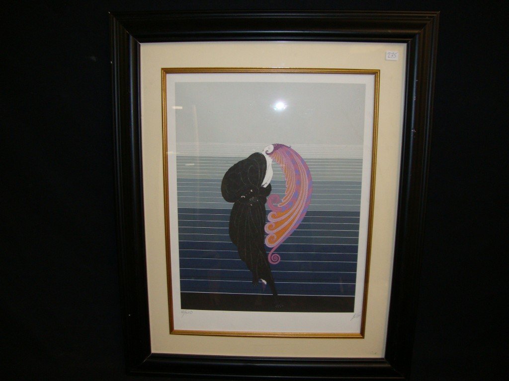 Erte Limited Edition Lithograph: Numbered 42/300. Gallery double mat with French wood fillet and framed. Pencil signed Erte