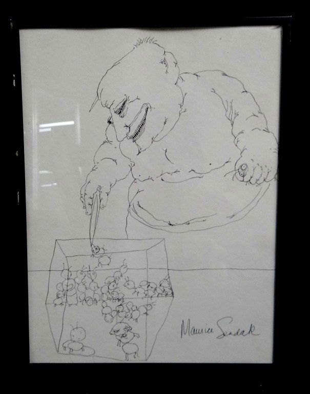 Maurice Sendak; Original ink drawing signed: Ink on paper, figure with ants signed l.r.; 16in. X 12in.
