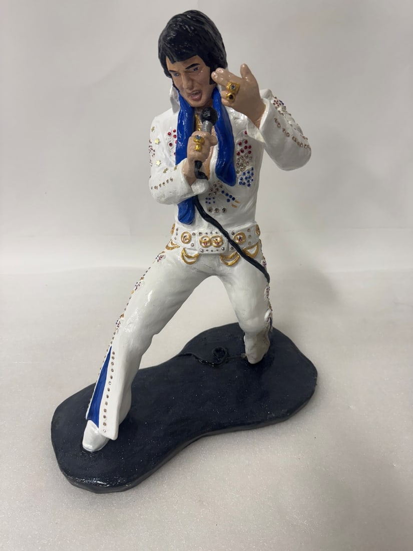 Hand Painted Elvis Presley Figure Sgd.: 18 1/2"H x 15 1/4" Base Dated on the top of the base 1979 and with an indiscernible signature