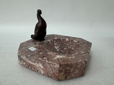 Bronze and Marble Antique Ashtray