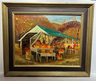 Arthur Lismer; 20thC. Canadian Oil Farm Stand Signed 1944