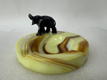 Antique Agate and Bronze Ashtray