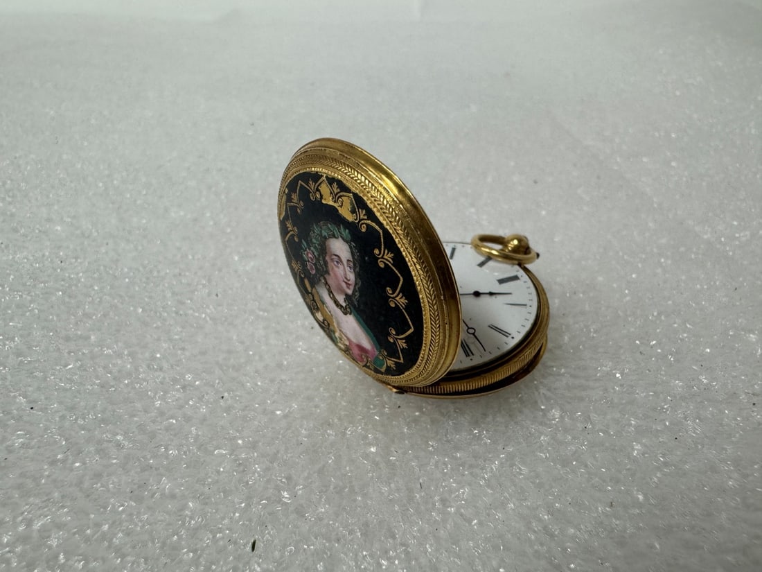 19th C. 18K Diamond Enameled Portrait Watch (1 of 3)