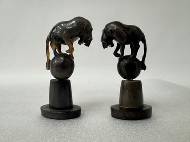 Uncommon Pr, Carved Horn Lion Figures
