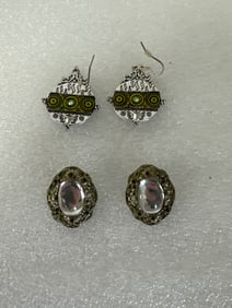 Two Pairs Silver Earrings Moonstone & Peridot