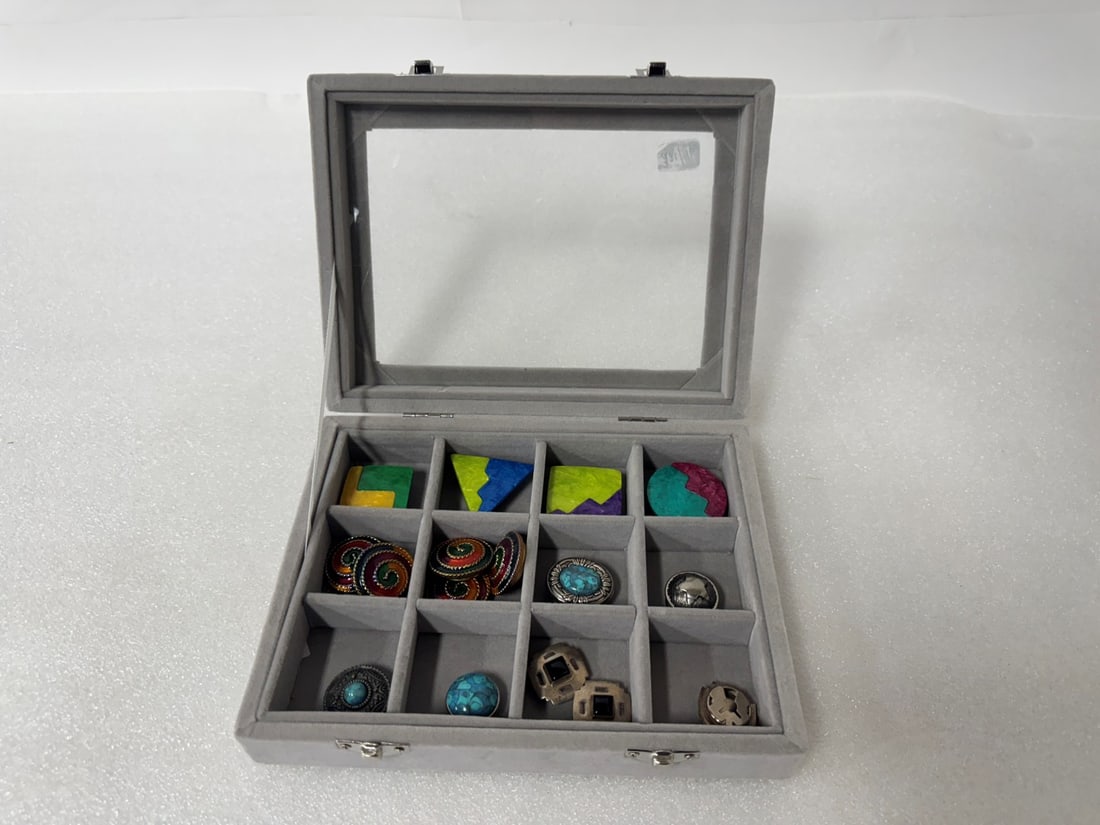 Collector's Lot Nony NY and Sterling Silver Button Covers (16): Very best quality and unusual Nony NY button covers for a collector or a dealer; enameled and silvered with turquoise as pictured. (13) and 3 good quality sterling silver & onyx Sixteen button covers