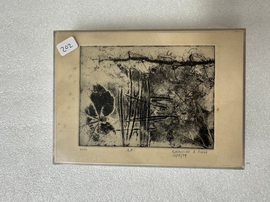 Katherine A. First. A.P. Litho Vines: Signed in pencil with full name and dated 10/12/79 5 1/4" x 7 1/2"