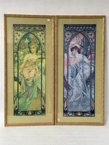 Alphonse Mucha; Two Framed Art Nouveau Prints