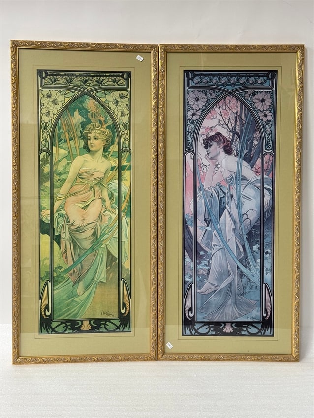 Alphonse Mucha; Two Framed Art Nouveau Prints: Gilt frames 301/2"H x 17 1/2"W