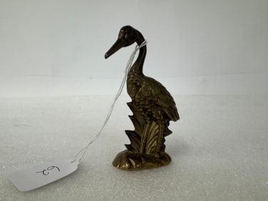 Vintage Solid Brass Crane Paperweight