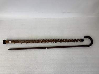 Walking Stick Carved & a Second