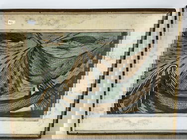 Woodblock Print "Fishnets" Sgd. Dillon