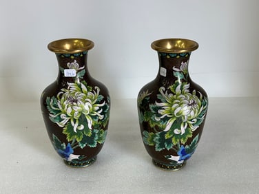 Fine Pair Oriental Cloisonne Vases