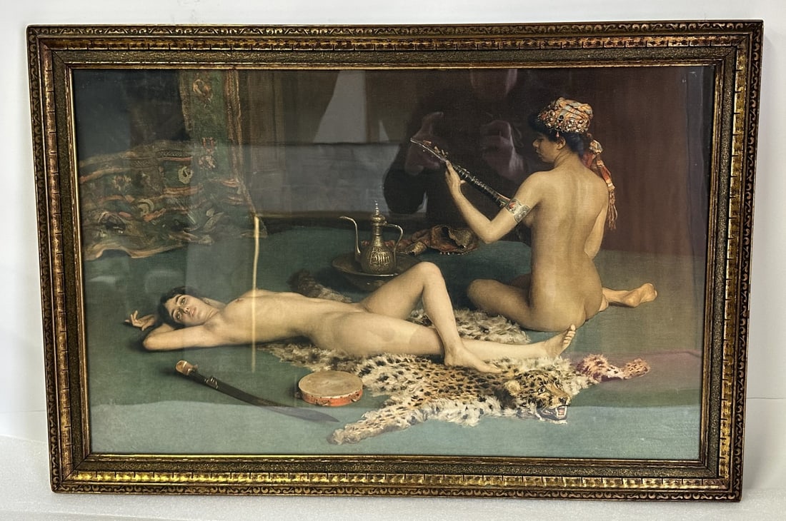 Hermann Fenner-Behmer(after) German Chromolithograph " Odalisque": Herman Fenner-Behmer (1866 - 1913) antique chromolithograph. Odalisque. After Hermann Fenner-Behmer; 23in. x 34in.(framed)